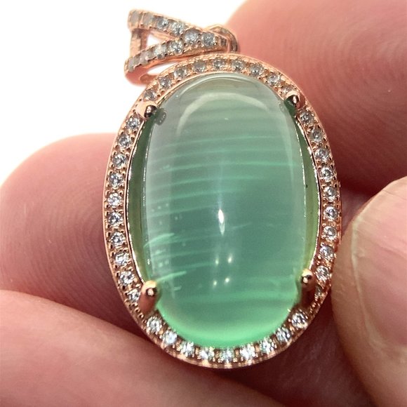 Green Cats Eye Calcite 8.90ct Rose Gold Finish Solid 925 Sterling Silver Pendant - Picture 1 of 7